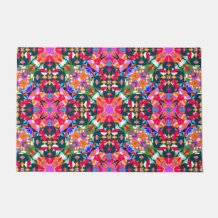 Green Red Pink Christmas Jolly Colourful Pattern Doormat