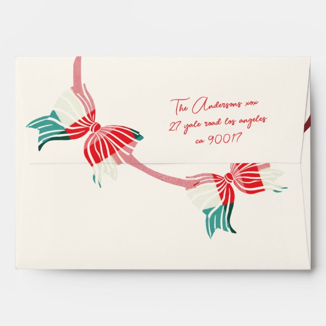 Green & Red Plaid Bow Return Address Christmas Envelope (Back (Top Flap))