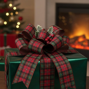 Green Red Plaid Christmas  Grosgrain Ribbon