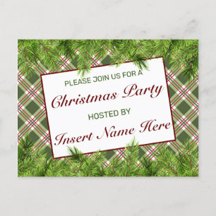 Green Red Plaid Christmas Party Inviting Postcard