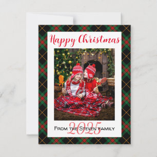 Green Red Plaid Christmas Postcard your photo