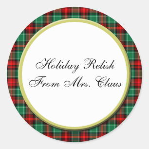 Green Red Plaid Custom Holiday Baking Stickers