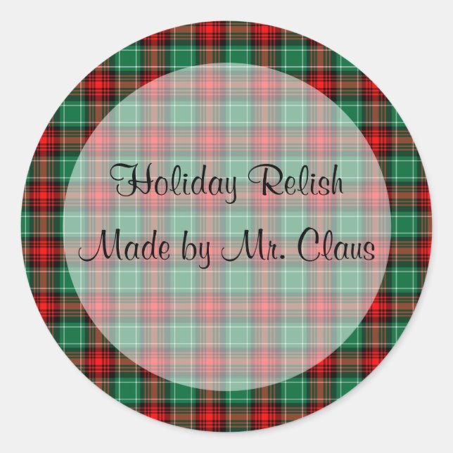 Green Red Plaid Custom Holiday Canning Jar Labels (Front)