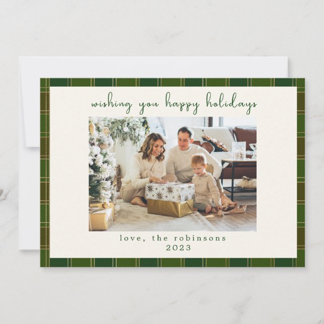 Green Red Plaid Custom Photo Christmas  Holiday Card (Front)