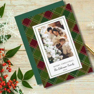 Green Red Plaid Frame Merry Christmas Holiday Card