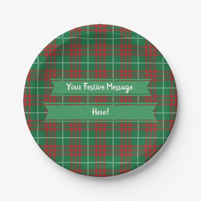 Green & Red Plaid Paper Plate (Front)