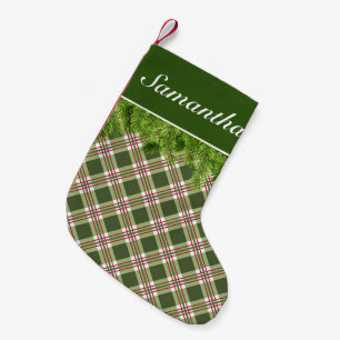 Green Red Plaid & Pine Branch Christmas Small Christmas Stocking