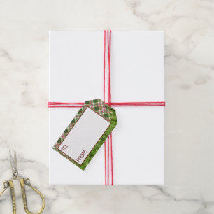 Green Red Plaid & Pine Branch Happy New Year Gift Tags