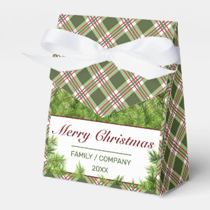 Green Red Plaid & Pine Merry Christmas Fnowflake Favour Box
