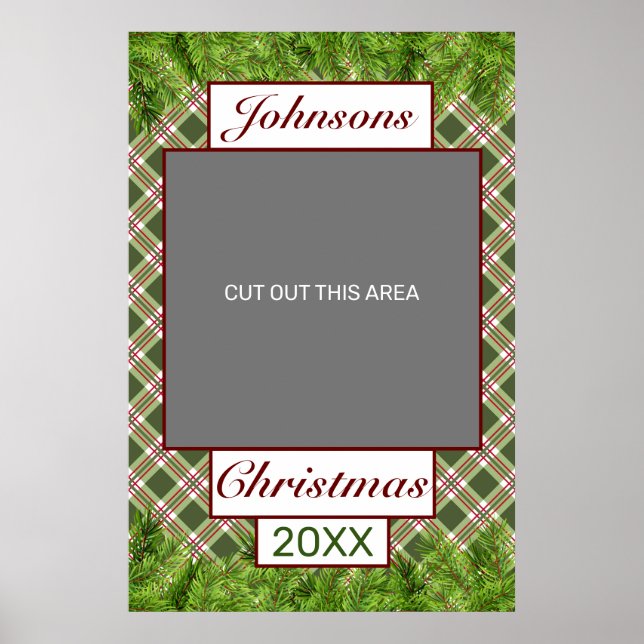 Green Red Plaid & Pine Merry Christmas Photo Prop Poster (Front)