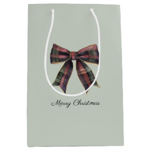 Green Red Plaid Stripes Christmas Medium Gift Bag