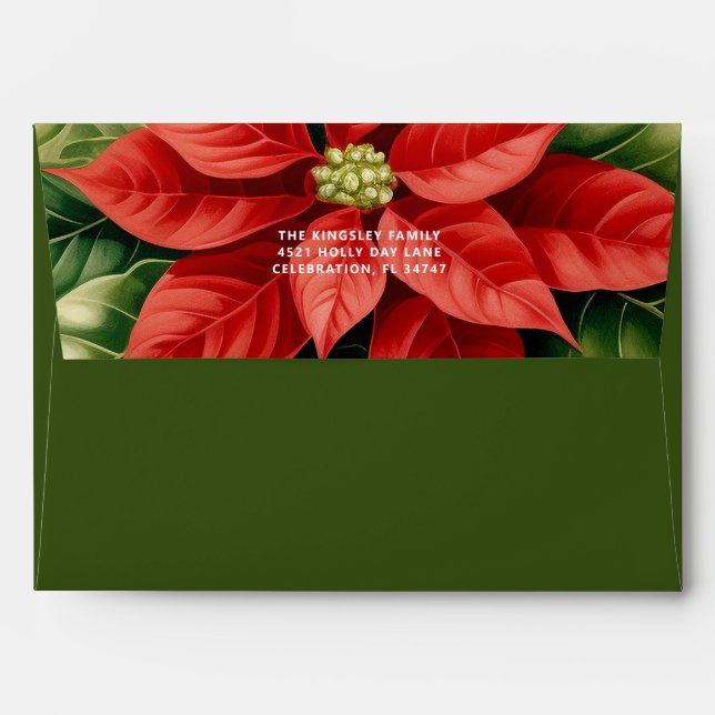 Green Red Poinsettia Christmas Greeting Envelope (Back (Top Flap))