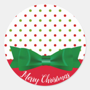 Green & Red Polka Dot Bow Tie Merry Christmas Classic Round Sticker