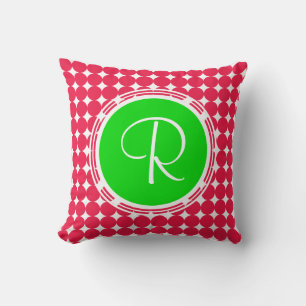 Green & Red Polka Dot Monogram Cushion