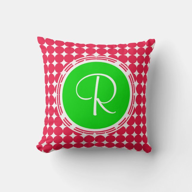 Green & Red Polka Dot Monogram Cushion (Front)