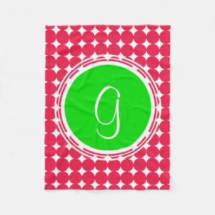 Green & Red Polka Dot Monogram Fleece Blanket