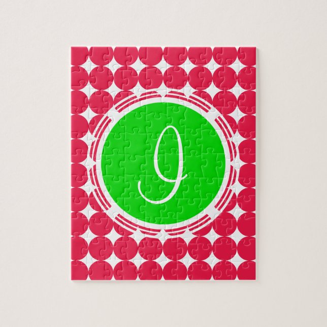 Green & Red Polka Dot Monogram Jigsaw Puzzle (Vertical)