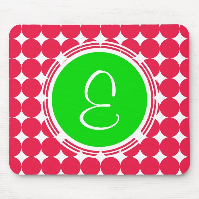 Green & Red Polka Dot Monogram Mouse Mat (Front)