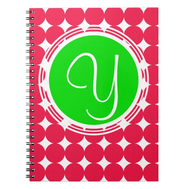 Green & Red Polka Dot Monogram Notebook (Front)