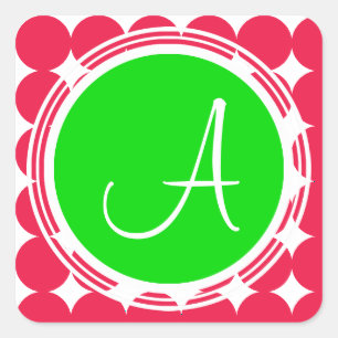 Green & Red Polka Dot Monogram Square Sticker