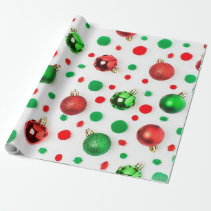Green & Red Polka Dotted Wrapping Paper W/Ornament