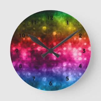 Green, Red, Purple & Blue Rainbow Bokeh Design Round Clock