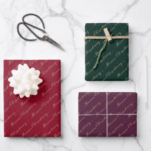 Green Red Purple Elegant Script Merry Christmas Wrapping Paper Sheet