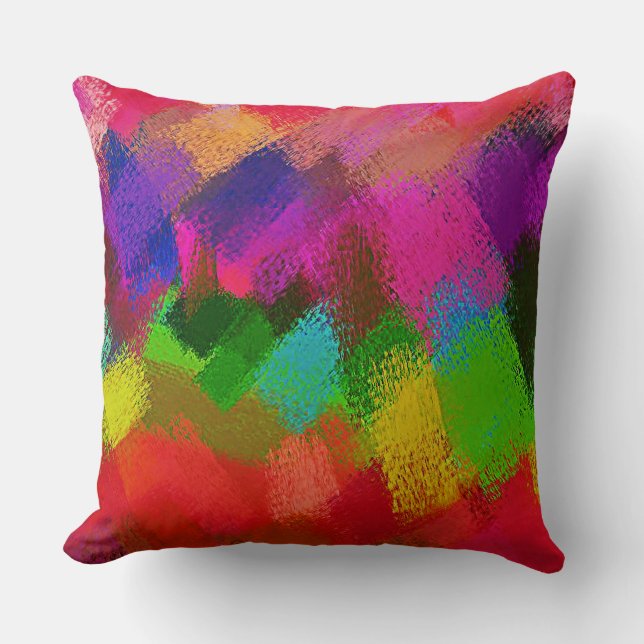 Green Red Purple Yellow Abstract Cushion (Front)