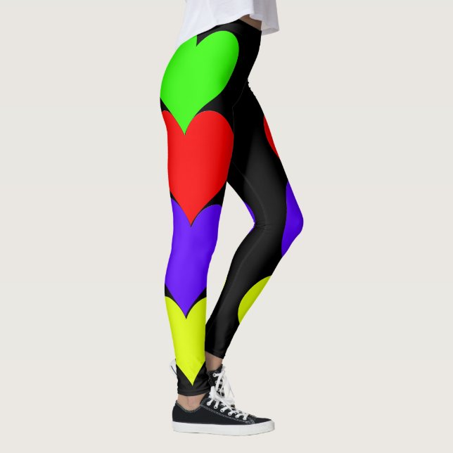 Green Red Purple Yellow Hearts Black Leggings (Right)