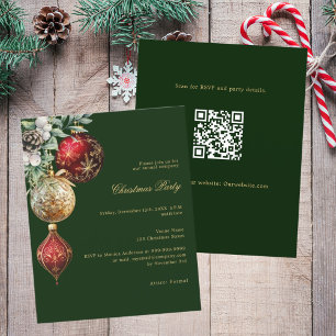 Green red QR business Christmas Party invitation