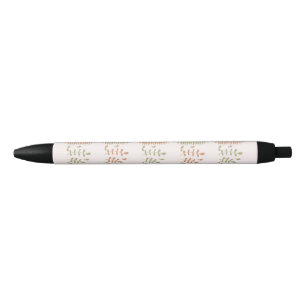 Green Red Retro Vintage Leaf Pattern Black Ink Pen