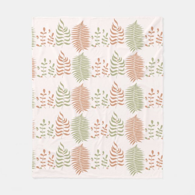 Green Red Retro Vintage Leaf Pattern  Fleece Blanket (Front)