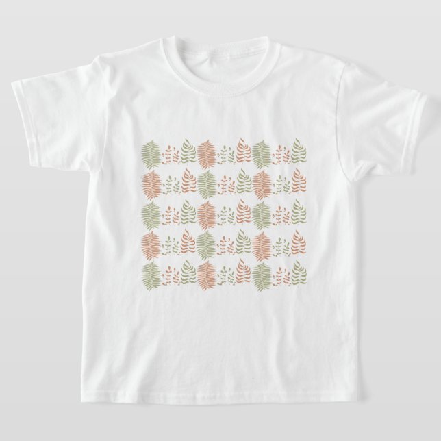 Green Red Retro Vintage Leaf Pattern  T-Shirt (Laydown)