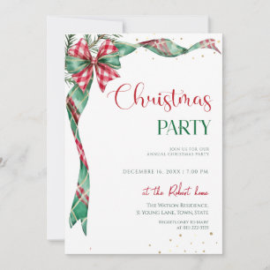 Green Red Ribbon Bow Christmas Party Invitation