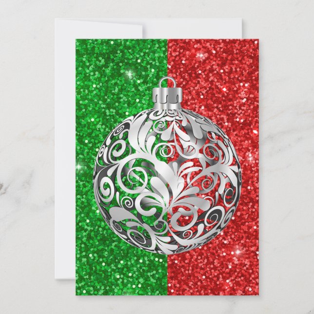 Green Red Silver Decorations Christmas Card (Front)