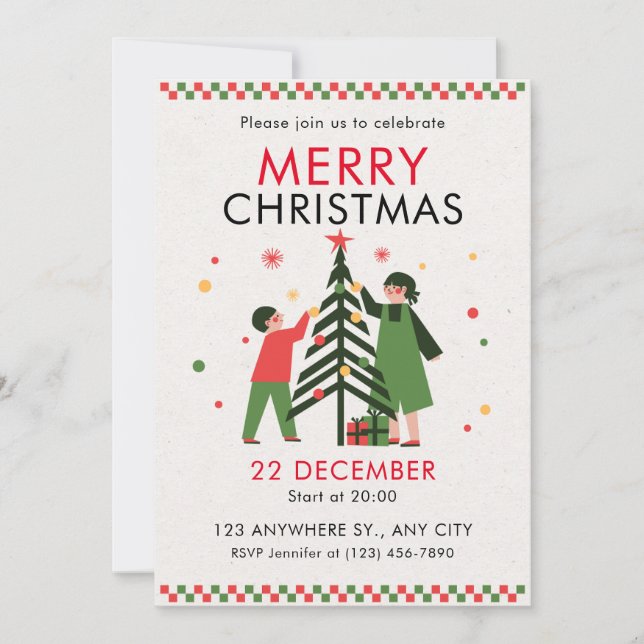 Green Red Simple Merry Christmas Invitation (Front)