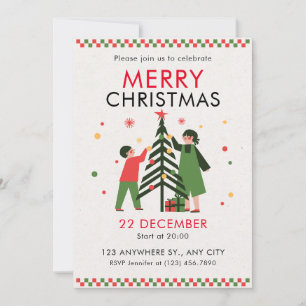 Green Red Simple Merry Christmas Invitation