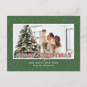 Green Red Snow Christmas Lights Photo Holiday Postcard