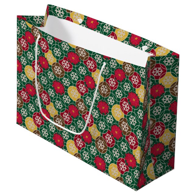 Green, Red, Snowflakes Gift Bag - Large, Glossy (Front Angled)