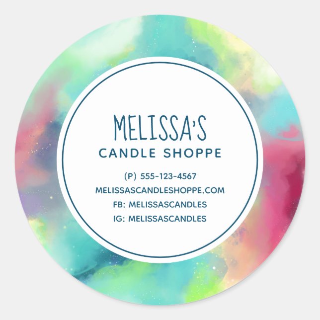 Green & Red Space Nebula Watercolor Business Classic Round Sticker (Front)