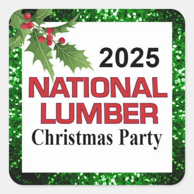 Green Red sparkle Christmas holly and berries Square Sticker (Front)