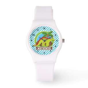 Green & Red Stegosaurus Dinosaur; Blue & White Watch