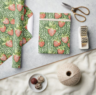 Green Red Strawberries Fruit Birthday Wrapping Paper