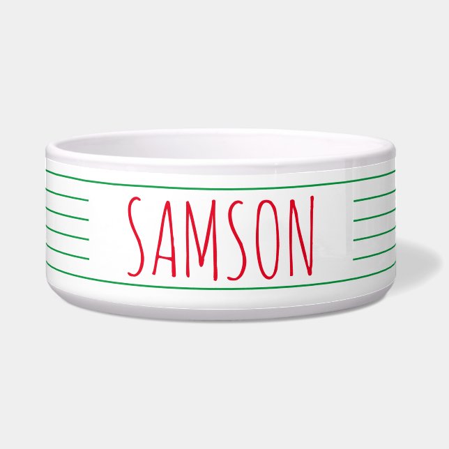 Green Red Stripe Modern Farmhouse Christmas  Bowl (Front)