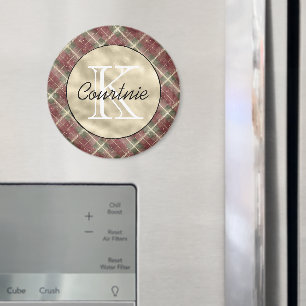 Green Red Stripes Gold Monogram Magnet