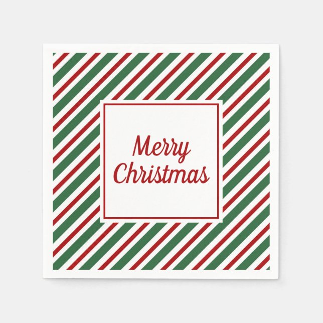 Green Red Stripes Pattern Merry Christmas Napkins (Front)