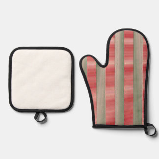  green red strips  oven mitt & pot holder set