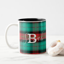 Green & Red Tartan Chequered Monogram Name