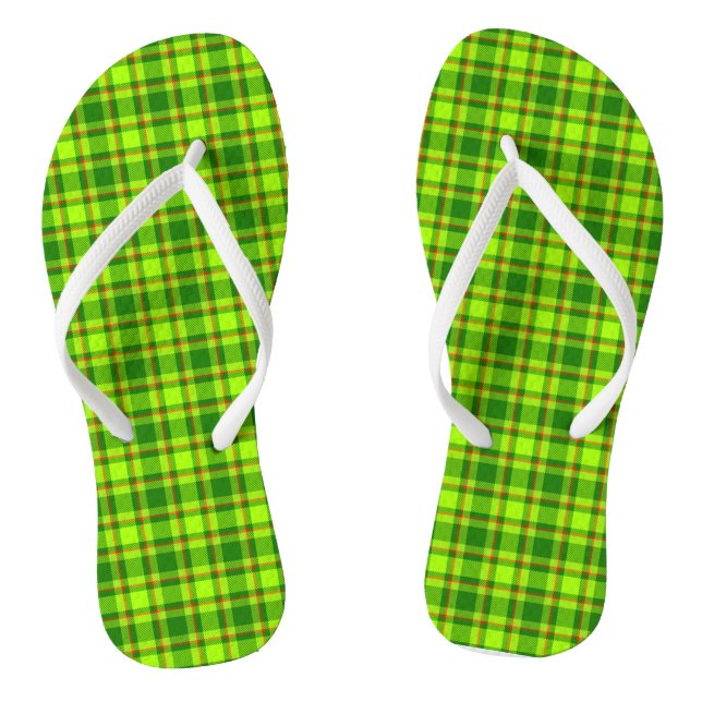 Green Red Tartan Chequered Plaid Pattern-55788 Flip Flops (Footbed)