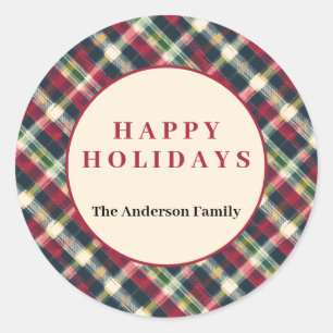 Green Red Tartan Plaid Custom Christmas Holiday Classic Round Sticker